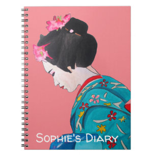 Caderno Espiral Diário bonito da arte da flor de cerejeira