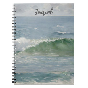 Caderno Espiral Diário Bonito de Arte Onda do Oceano Praia