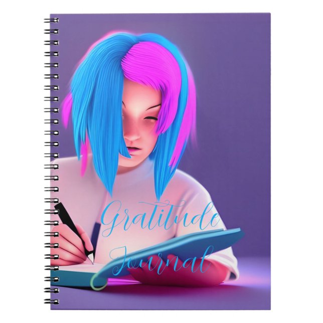Caderno Espiral Diário branco de neon rosa e azul de cabelos (Frente)