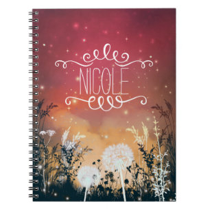 Caderno Espiral Diário Céu Noturno Vermelho Encantado Estrelas & F