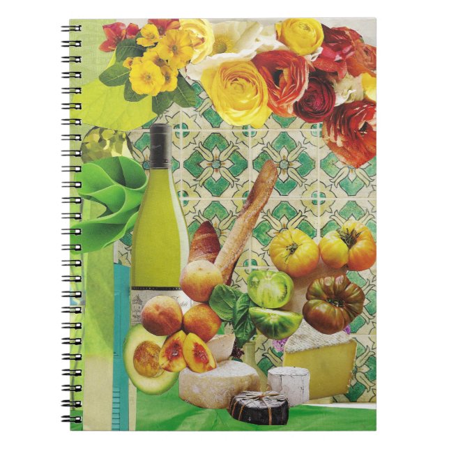 Caderno Espiral Diário com vinho e queijo (Frente)
