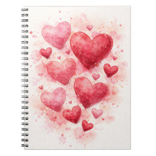 Caderno Espiral Diário Corações Aquarela