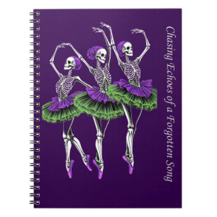 Caderno Espiral Diário da Bailarina Esqueleto Roxo Verde Perseguin