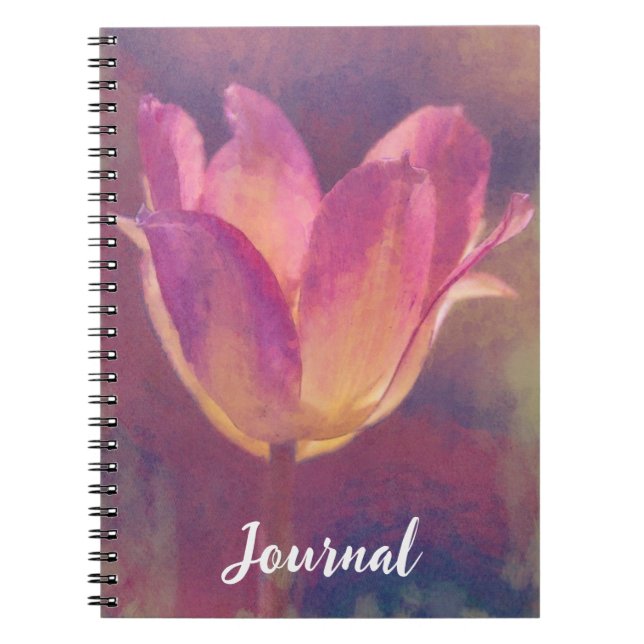 Caderno Espiral Diário da Flor da Tulip Rosa bonito (Frente)
