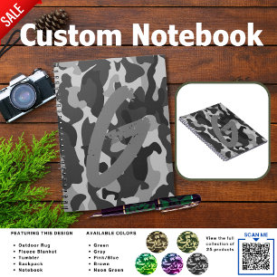 Caderno Espiral Diário de Acampamento   ADICIONE INICIAL Camuflage