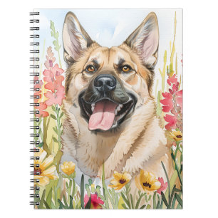 Caderno Espiral Diário de Aquarela do Norwegian Elkhound