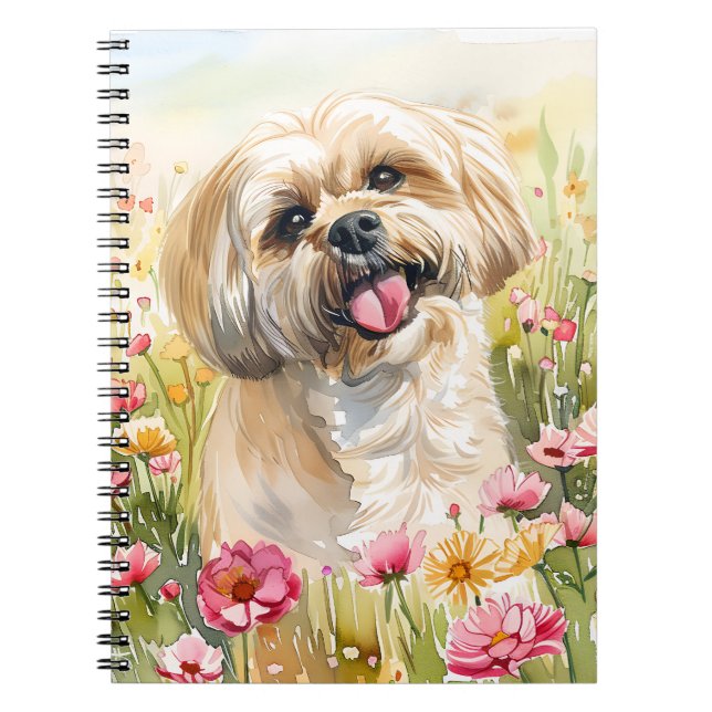 Caderno Espiral Diário de Aquarela Lhasa Apso (Frente)