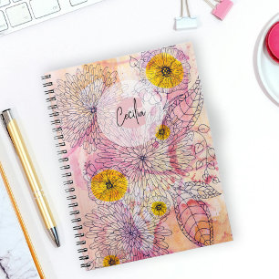 Caderno Espiral Diário de Arte de Linha de Gradação de Curvas de Á
