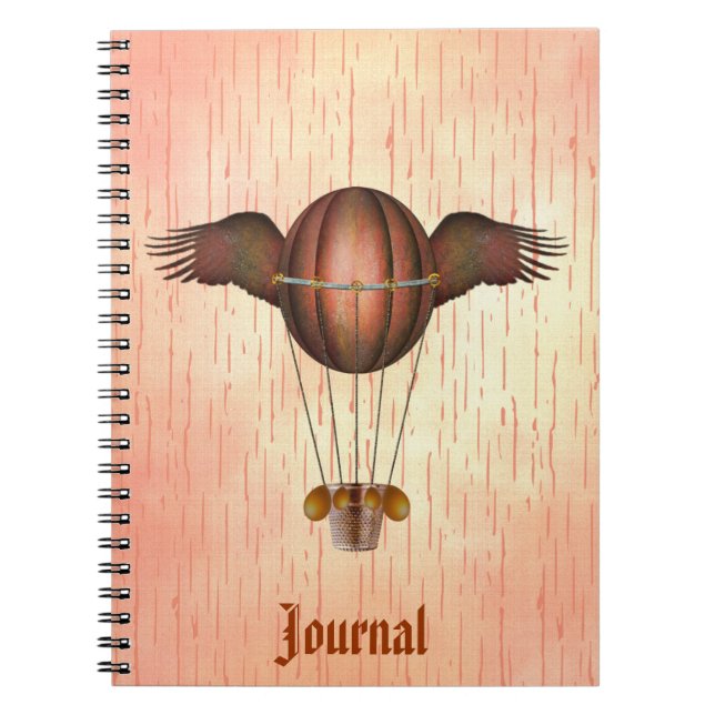 Caderno Espiral Diário de Balão Winged Steampunk (Frente)