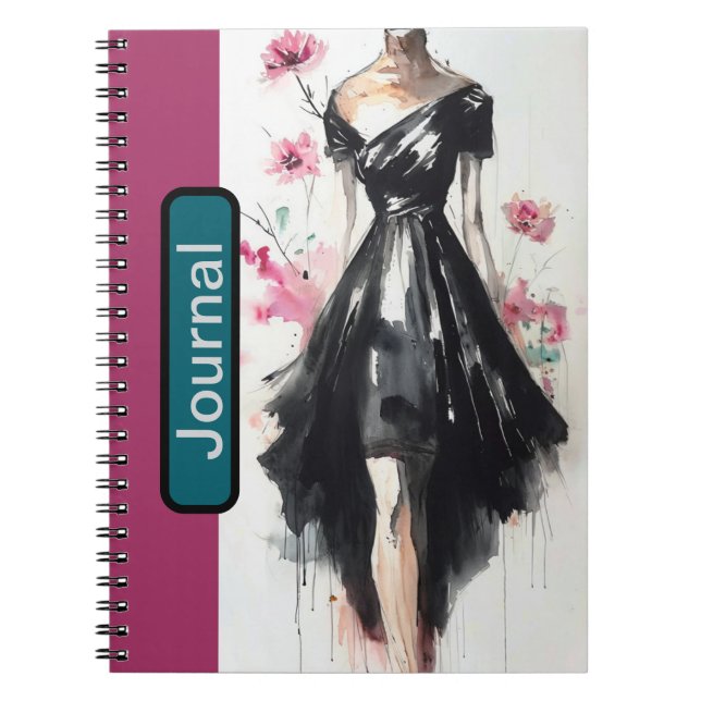 Caderno Espiral Diário de capa com esboço de moda vitoriana (Frente)