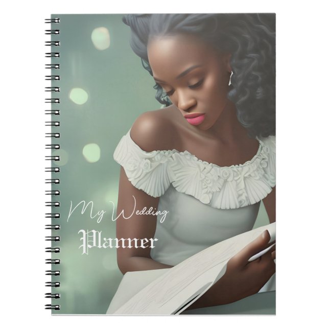 Caderno Espiral Diário de Casamento de Script Branco Elegante (Frente)