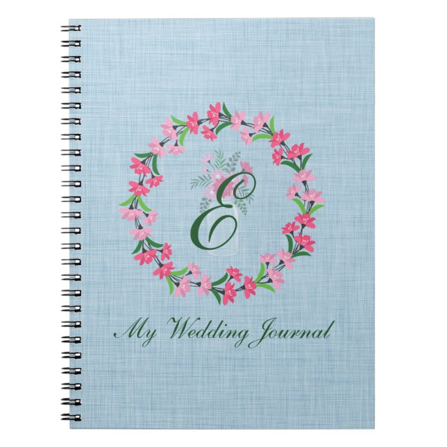 Caderno Espiral Diário de Casamento do Country Chic Wreath Monogra (Frente)