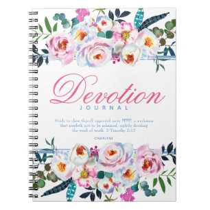 Caderno Espiral Diário de Devoção Chamada Floral Azul Elegante