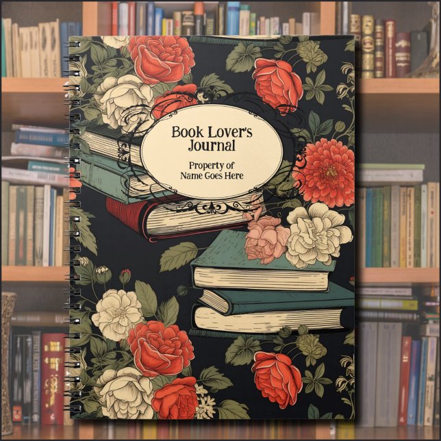 Caderno Espiral Diário de Diários do Leitor de Livros e Rosas (Books and flowers with a vintage feel make for the perfect cover for your book lover's journal. 
)