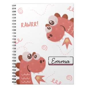 Caderno Espiral Diário de Dinossauro Fofo para Meninas – Divertido