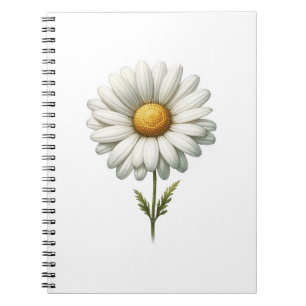 Caderno Espiral Diário de Erva de Flor de Margarida Branca Única