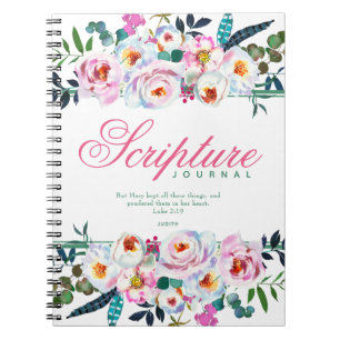 Caderno Espiral Diário de Escritura Chamada Floral Cor-de-Rosa Ve