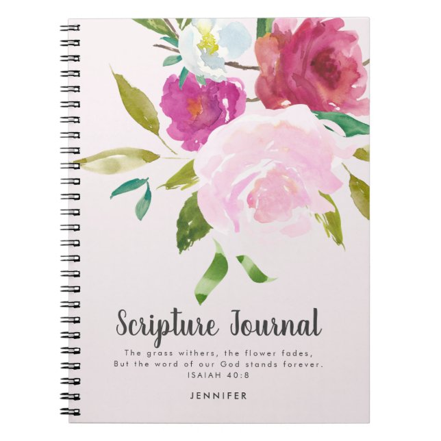 Caderno Espiral Diário de Escritura Personalizada Floral de Waterc (Frente)