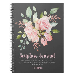 Caderno Espiral Diário de Escrituras Personalizadas de Rosas Rosa 