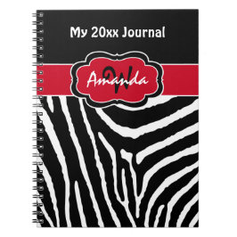 Caderno Espiral Diário de faixa de zebra branca branca-negra perso