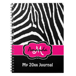 Caderno Espiral Diário de faixa de zebra branca, cor-de-rosa, pers