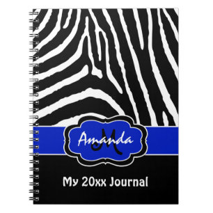 Caderno Espiral Diário de faixa de zebra branca preto personaliza