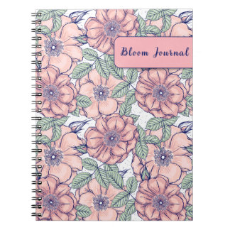 Caderno Espiral Diário de Flor de Rosa Mosqueta Rosa Vintage Botân