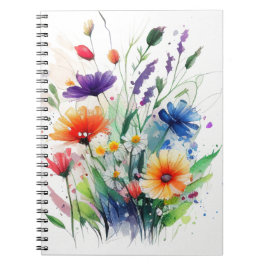 Caderno Espiral Diário de Flores de Cor da Água Vermelha Púrpura L