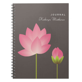 Caderno Espiral Diário de flores de lótus cor-de-rosa branca