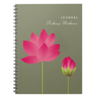 Caderno Espiral Diário de flores de lótus rosa-vermelho