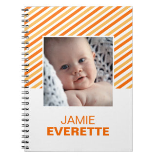 Caderno Espiral Diário de foto personalizado com listras modernas 