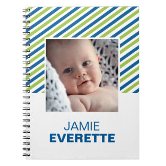 Caderno Espiral Diário de fotos personalizadas de listras verdes a