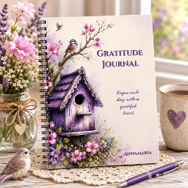Caderno Espiral Diário de Gratidão Casa de Pássaro Roxo Rústico |