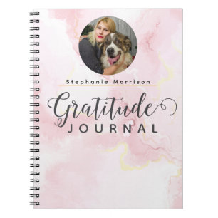 Caderno Espiral Diário de Gratidão com Fotos em Mármore - Rosa e B