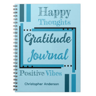 Caderno Espiral Diário de gratidão com nome personalizado azul