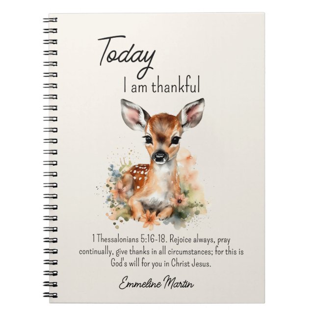 Caderno Espiral Diário de Gratidão Cristã Bíblia Verse Baby Deer (Frente)