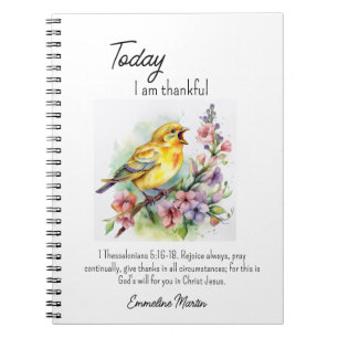 Caderno Espiral Diário de Gratidão Cristã Bíblia Verse Bird