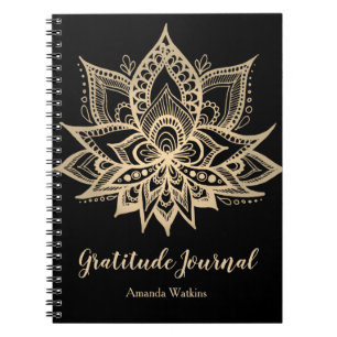 Caderno Espiral Diário de Gratidão da Flor Dourada Boho Lotus