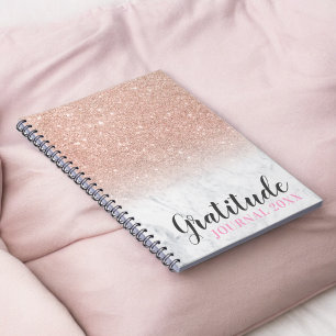 Caderno Espiral Diário de gratidão de mármore branco com brilho