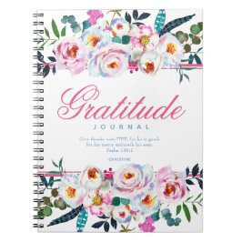 Caderno Espiral Diário de Gratidão Floral Azul e Rosa Citação da B