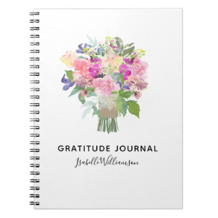 Caderno Espiral Diário de Gratidão Floral Personalizada