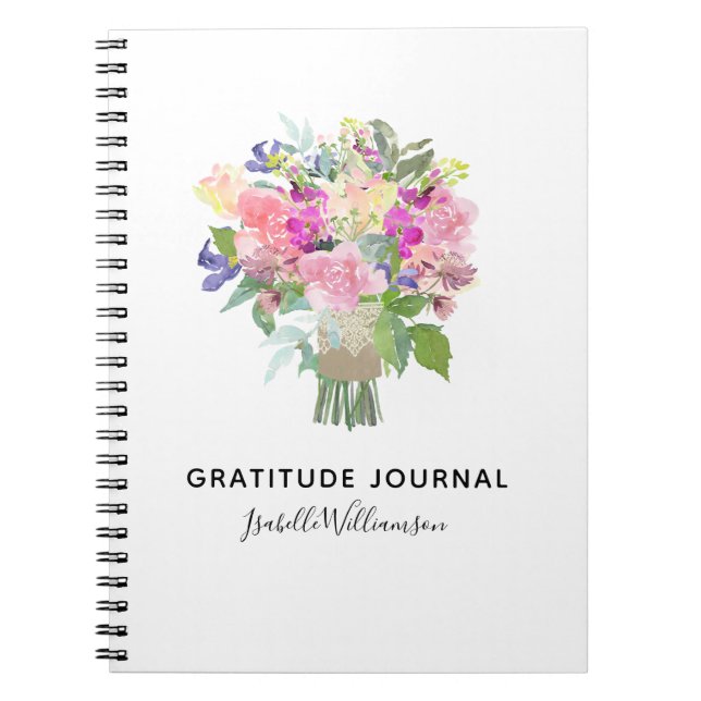 Caderno Espiral Diário de Gratidão Floral Personalizada (Frente)