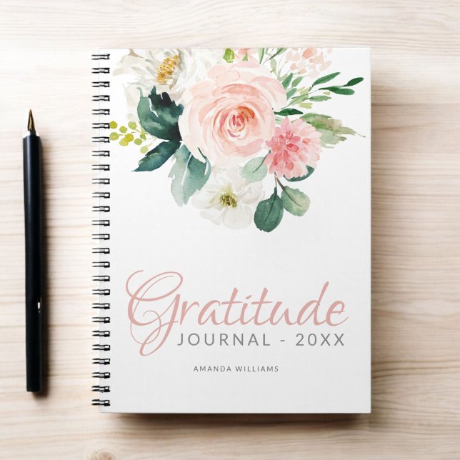 Caderno Espiral Diário de Gratidão Floral Personalizada com Ano e  (Criador carregado)