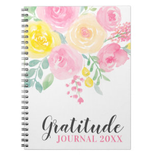 Caderno Espiral Diário de gratidão para com as rosas amarelas co