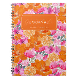 Caderno Espiral Diário de Gratidão Personalizada Floral Cor-de-Ros