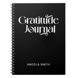 Caderno Espiral Diário de Gratidão Tipografia Elegante Preto Branc