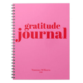 Caderno Espiral Diário de Gratidão Vermelho Moderno Negrito - Rosa