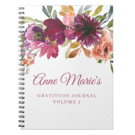 Caderno Espiral Diário de Gratidão Watercolor Nome Floral