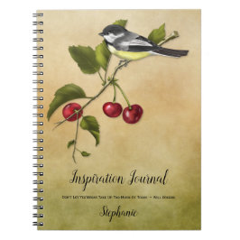 Caderno Espiral Diário de Inspiração Chickadee Cherries