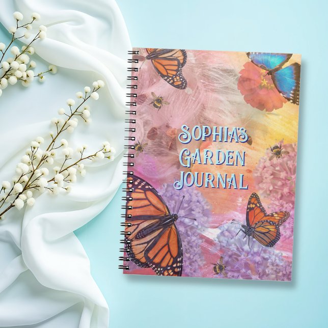 Caderno Espiral Diário de Jardim Personalizado Borboleta Abstrata (Criador carregado)